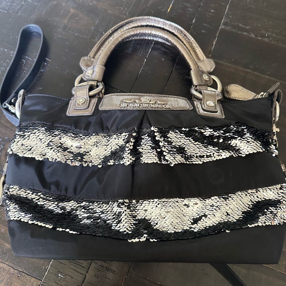 My Flat in London Black and Silver Shoulder Bag with Elegant Design